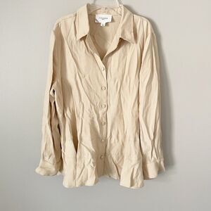 Pomander Place Tuckernuck Size L Beige Ashlen Blouse Top Buttons Long Sleeve